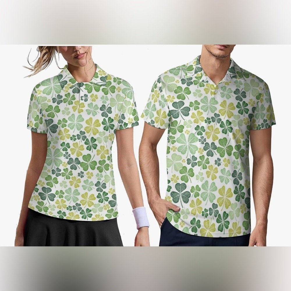 Sporty Buff Short Sleeve V-Neck Golf Polo Shirts Comfy Collared Clover - Picture 2 of 8